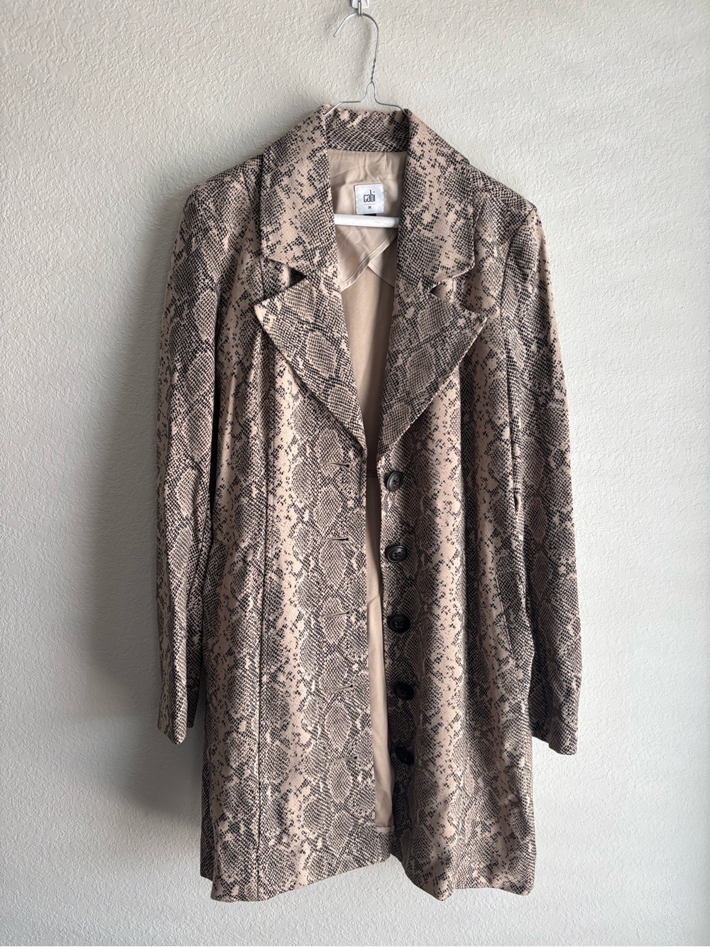 CAbi Snake-Print Trench Coat in Beige and Brown Tones